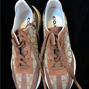 Coach Brown Signature Monogram Lace-Up Sneakers